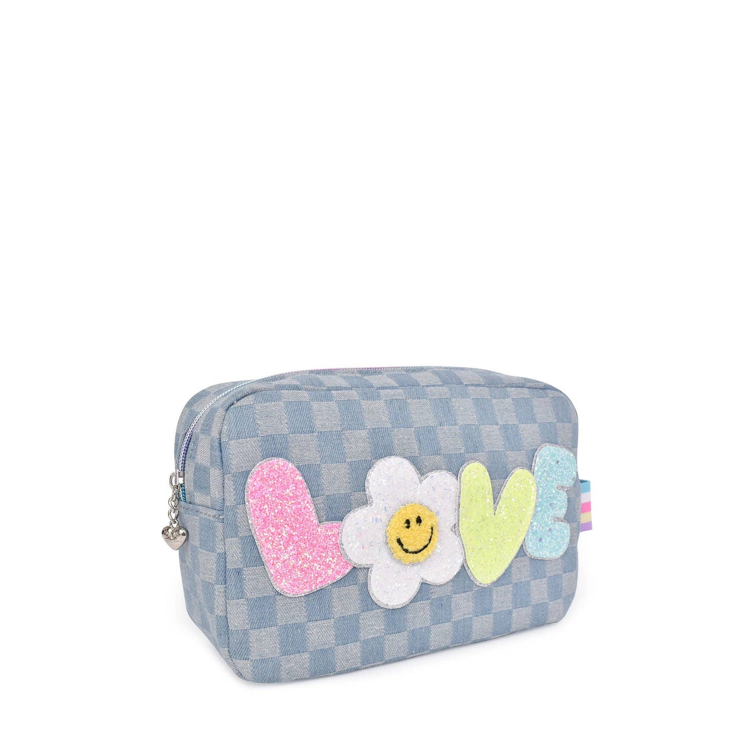 Denim Checkered Daisy Pouch - Love