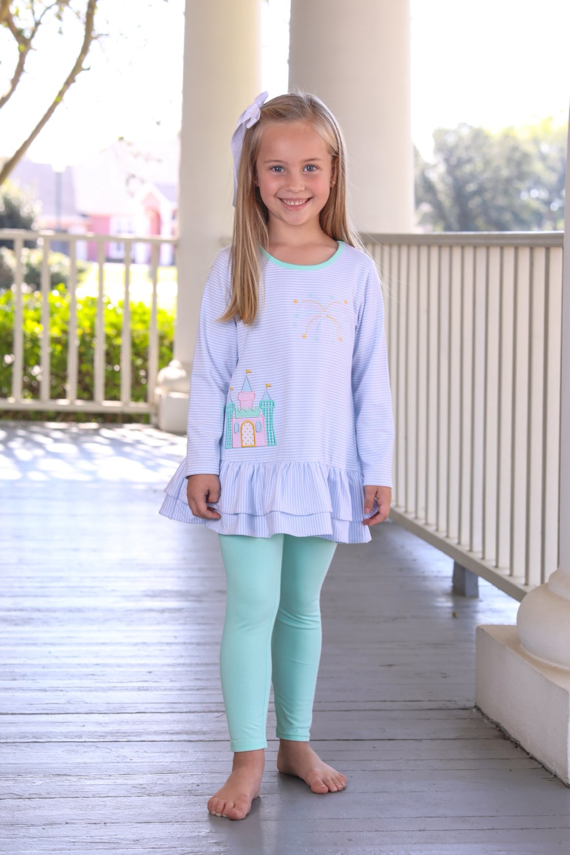 Applique Girls Pant Set - Castle