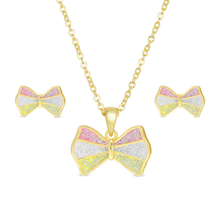 Glitter Bow Necklace and Earrings Set