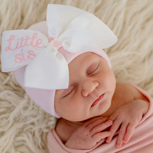 Newborn Hat - Pink Fancy Little Sis Bow