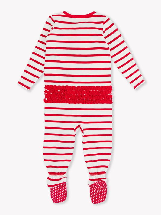 Baby Girls Modal Ruffle Footie - Red  White Stripe