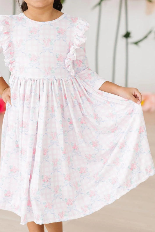 3/4 Sleeve Ruffle Twirl Dress - Ribbons & Roses