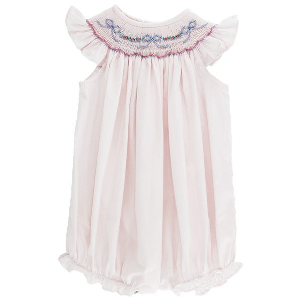 Smocked Bishop Romper - Pink with Bow Vine