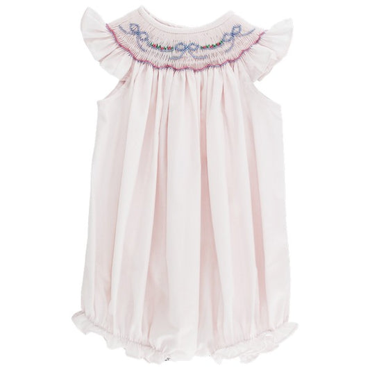 Smocked Bishop Romper - Pink with Bow Vine