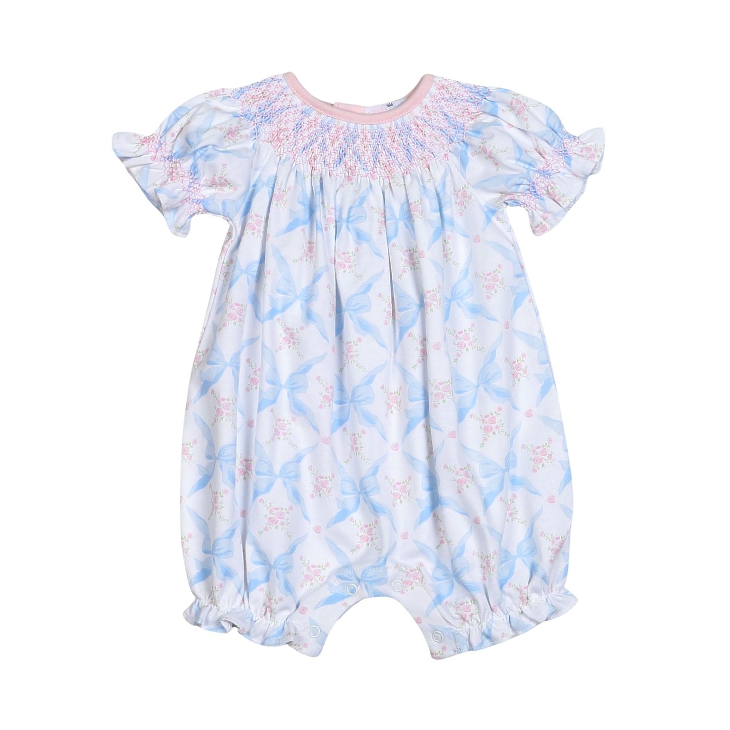 Pima Smocked Bubble - Blue Bows