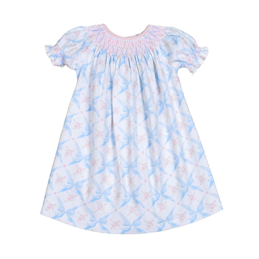 Smocked Bishop Dress - Blue Bows