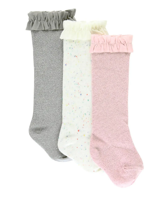 Knee High Socks - Confetti Ivory, Sparkle Gray, & Ballet Pink Sparkle