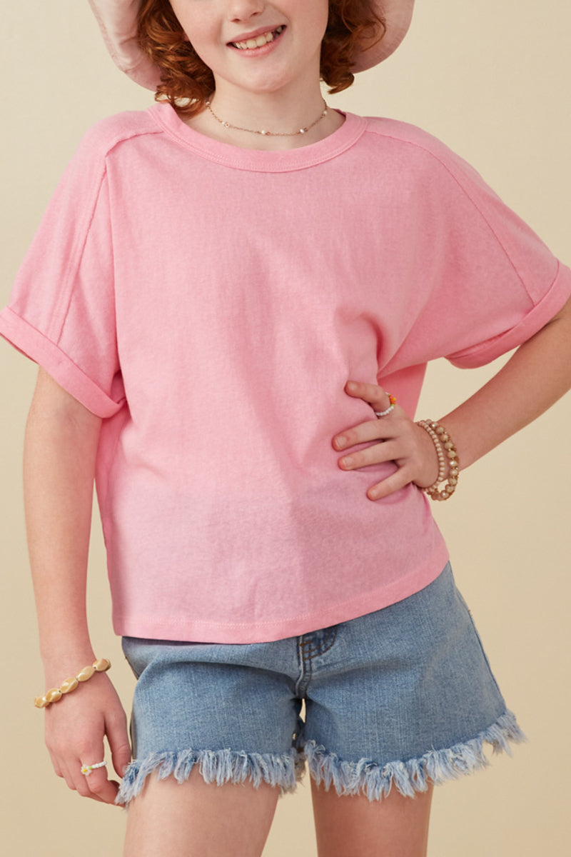 Raw Edge Dolman Tee - Pink