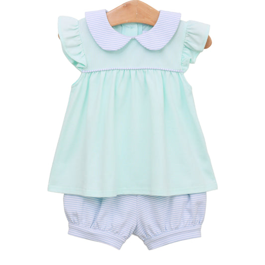 Genevieve Bloomer Set - Light Blue Stripe/Light Mint