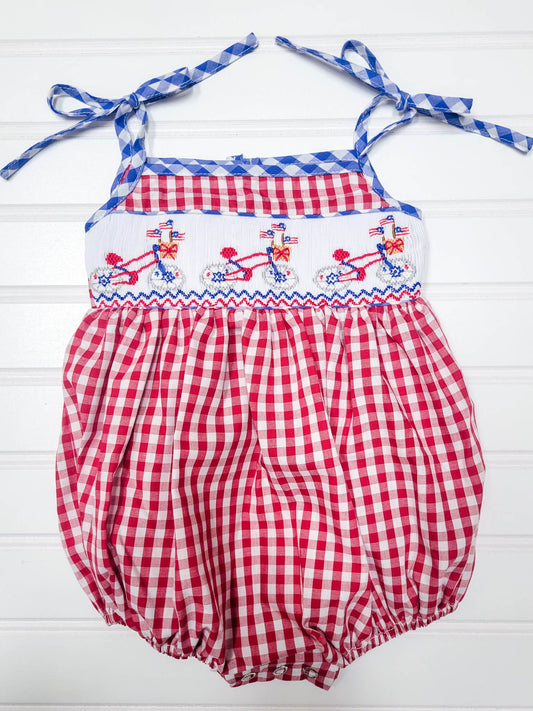 Tie Strap Smocked Bubble - Bicycle w/American Flag