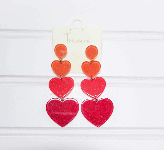 Acrylic Earrings - Red Heart Trio