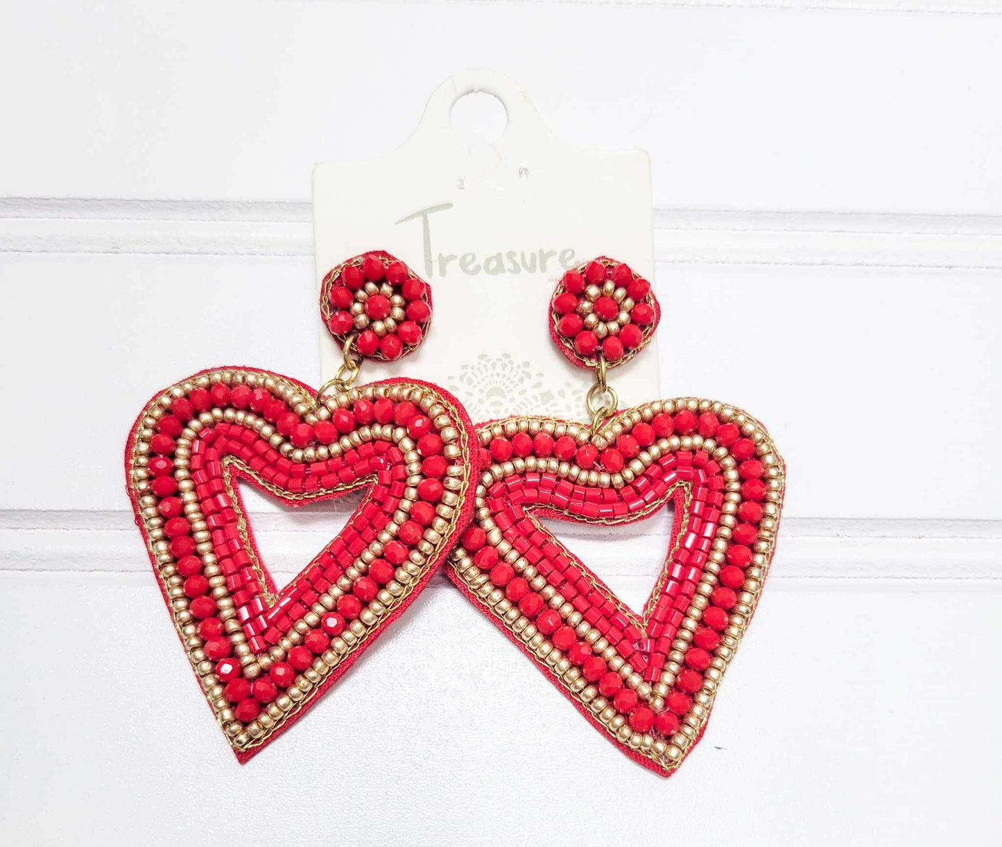 Beaded Earrings - Red Heart