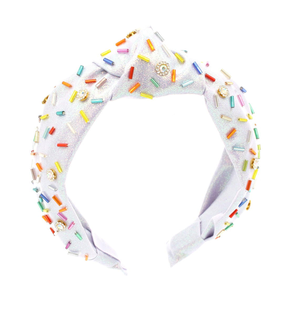 Knot Headband -  White with Jeweled Sprinkles