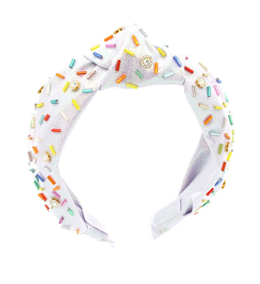 Knot Headband -  White with Jeweled Sprinkles