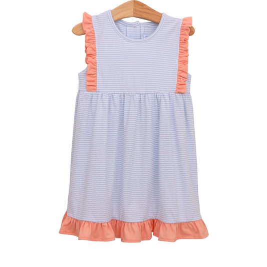 Josie Dress - Light Blue Stripe/Coral