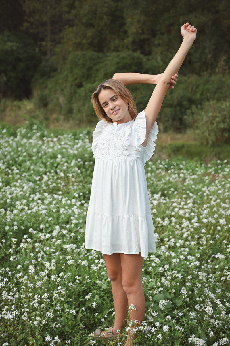 Embroidered Woven Dress - Off White