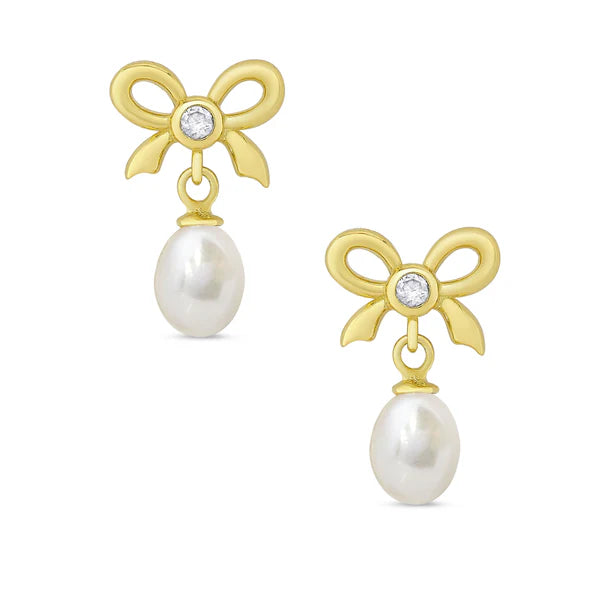 Earrings - CZ Bow & Freshwater Pearl