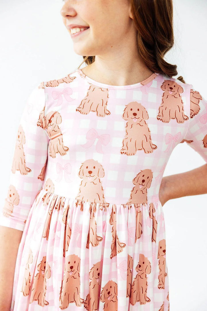 3/4 Sleeve Pocket Twirl Dress - Goldendoodle