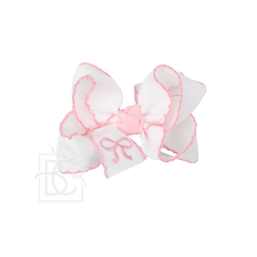 Crochet Edge Embroidered Bow - Pink Bow