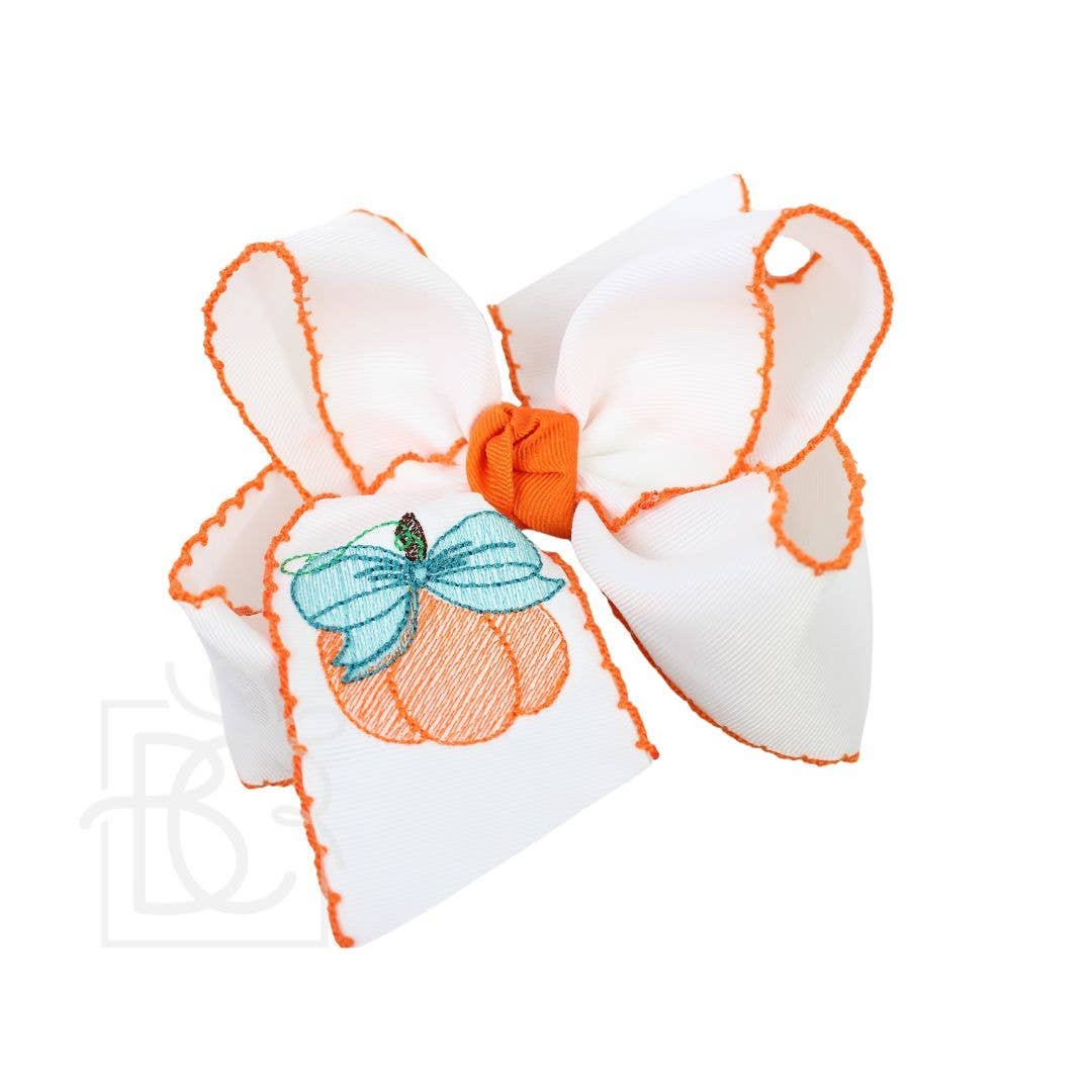 Crochet Edge Embroidered Bow - Pumpkin