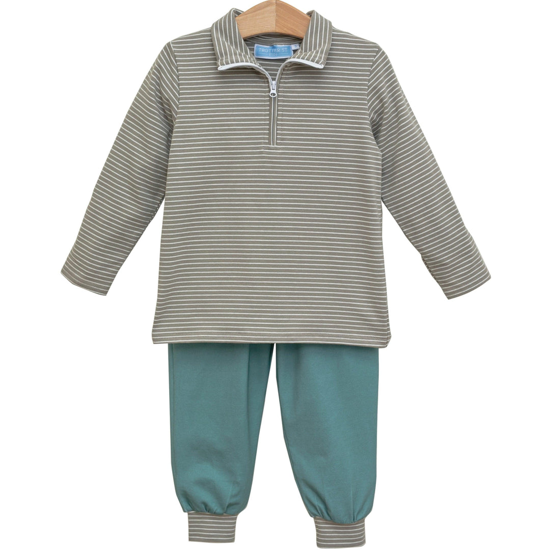 Tucker Pullover Set - Beige Stripe/Sage