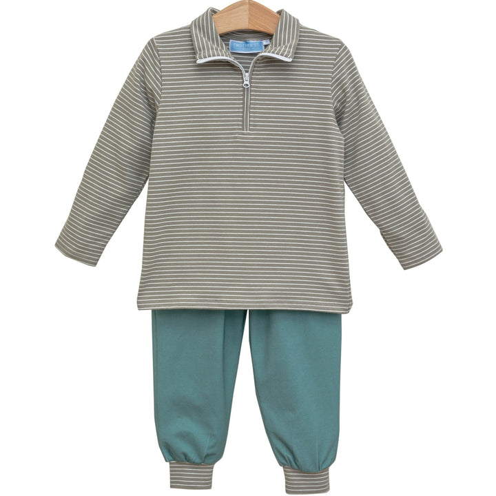 Tucker Pullover Set - Beige Stripe/Sage