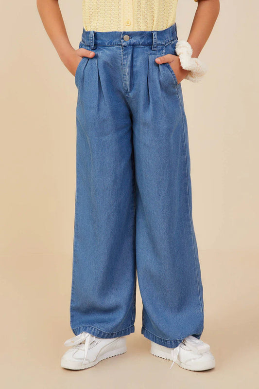 Pleated Tencel Wideleg Pants - Denim