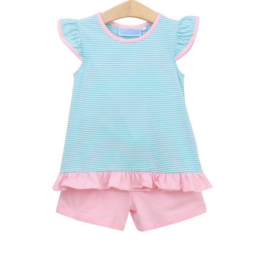 Mary Margaret Short Set - Mint Stripe & Light Pink