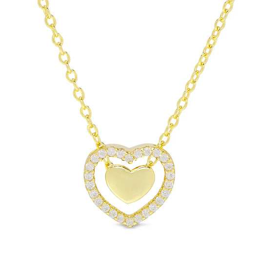 Heart Necklace - CZ Halo & Gold