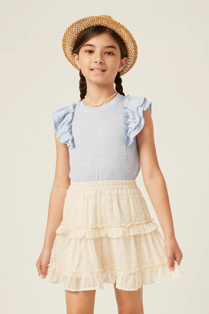 Sleeveless Ruffled Ribbed Tank - Blue