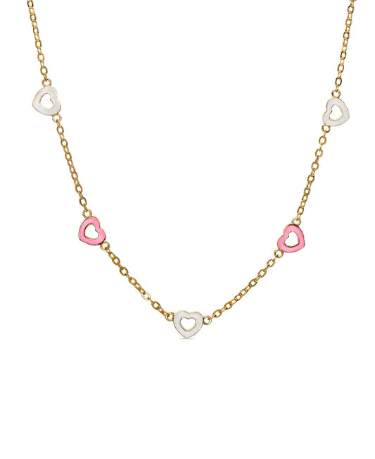 Heart Station Necklace - Pink & White