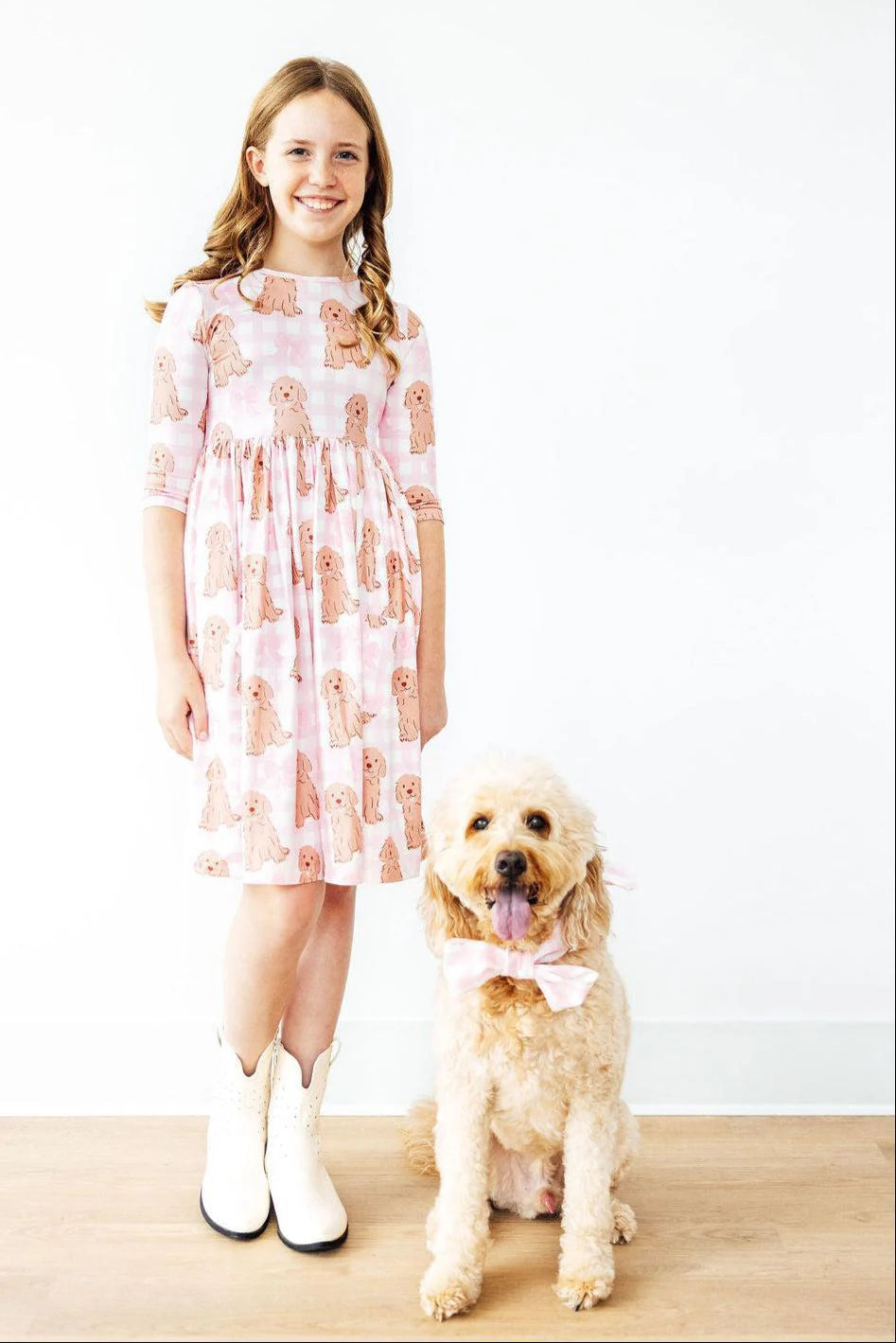 3/4 Sleeve Pocket Twirl Dress - Goldendoodle