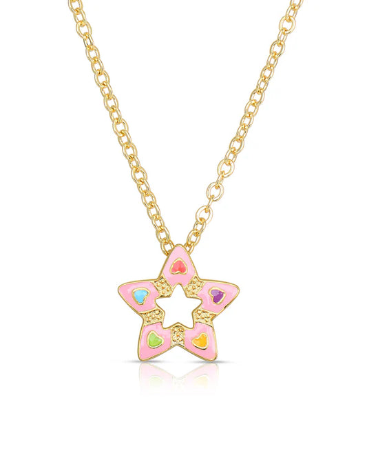 Open Star Pendant Necklace - Pink