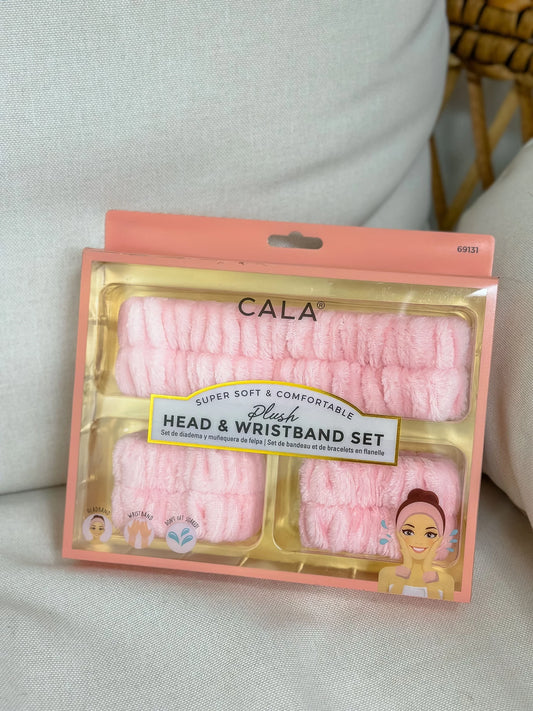 Plush Headband & Wristband Set - Pink