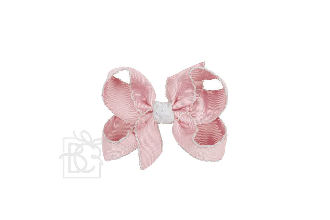 Crochet Edge Bow - Light Pink with White Edge