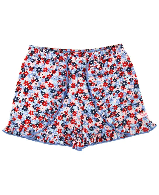 Ruffle Trim Knit Shorts - Red White & Bloom