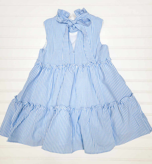 Sleeveless Tiered Dress - Blue Stripe