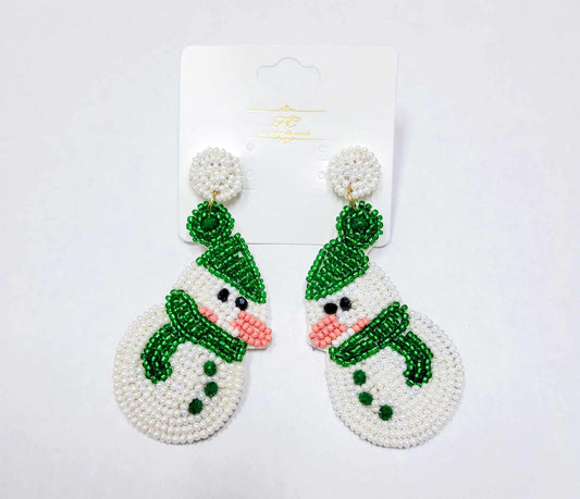 Beaded Earrings - Snowman