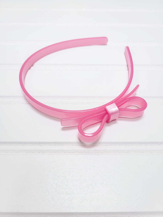Headband - Thin Bow Pink Satin