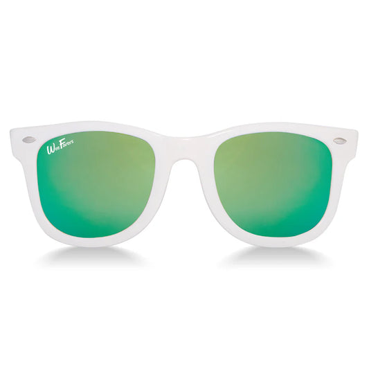 Polarized WeeFarers Sunglasses - White w/Sea Green Lenses