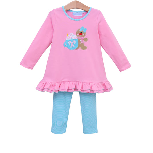 Applique Girls Pant Set - Gingerbread