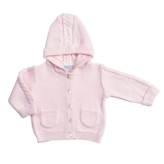 Hooded Cable Cardigan - Pink