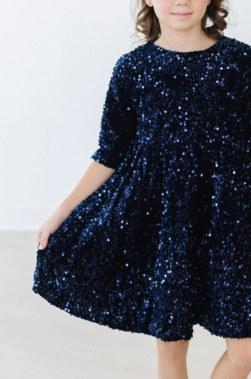 Velvet Sequin Dress - Navy