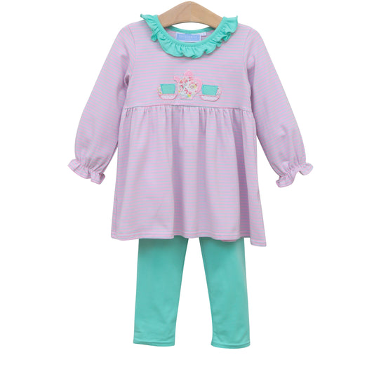 Applique Pants Set - Tea Party