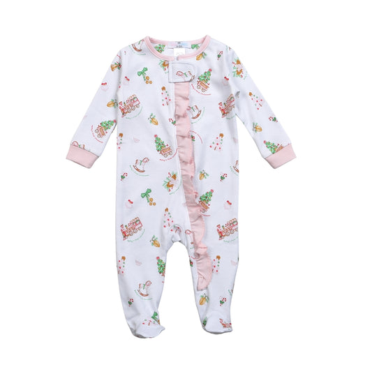 Pima Girl Zipper Footie - Babys First Christmas