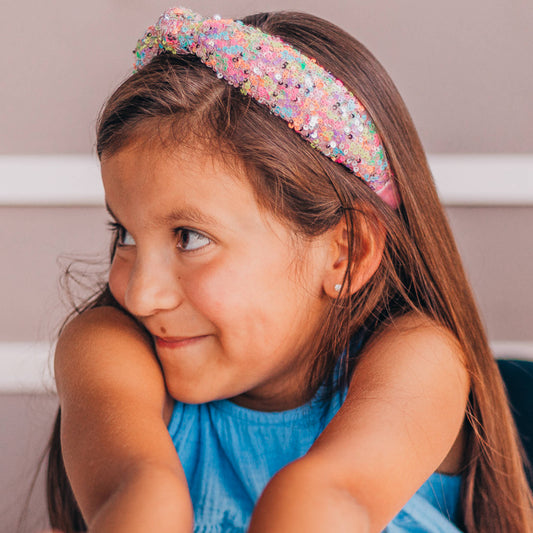 Sequin Knot Headband - Rainbow Confetti