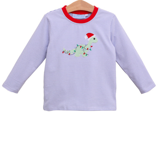 Applique Long Sleeve Shirt - Christmas Dino