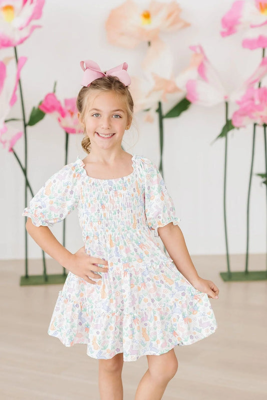 Smocked Ruffle Dress - Hoppy Easter