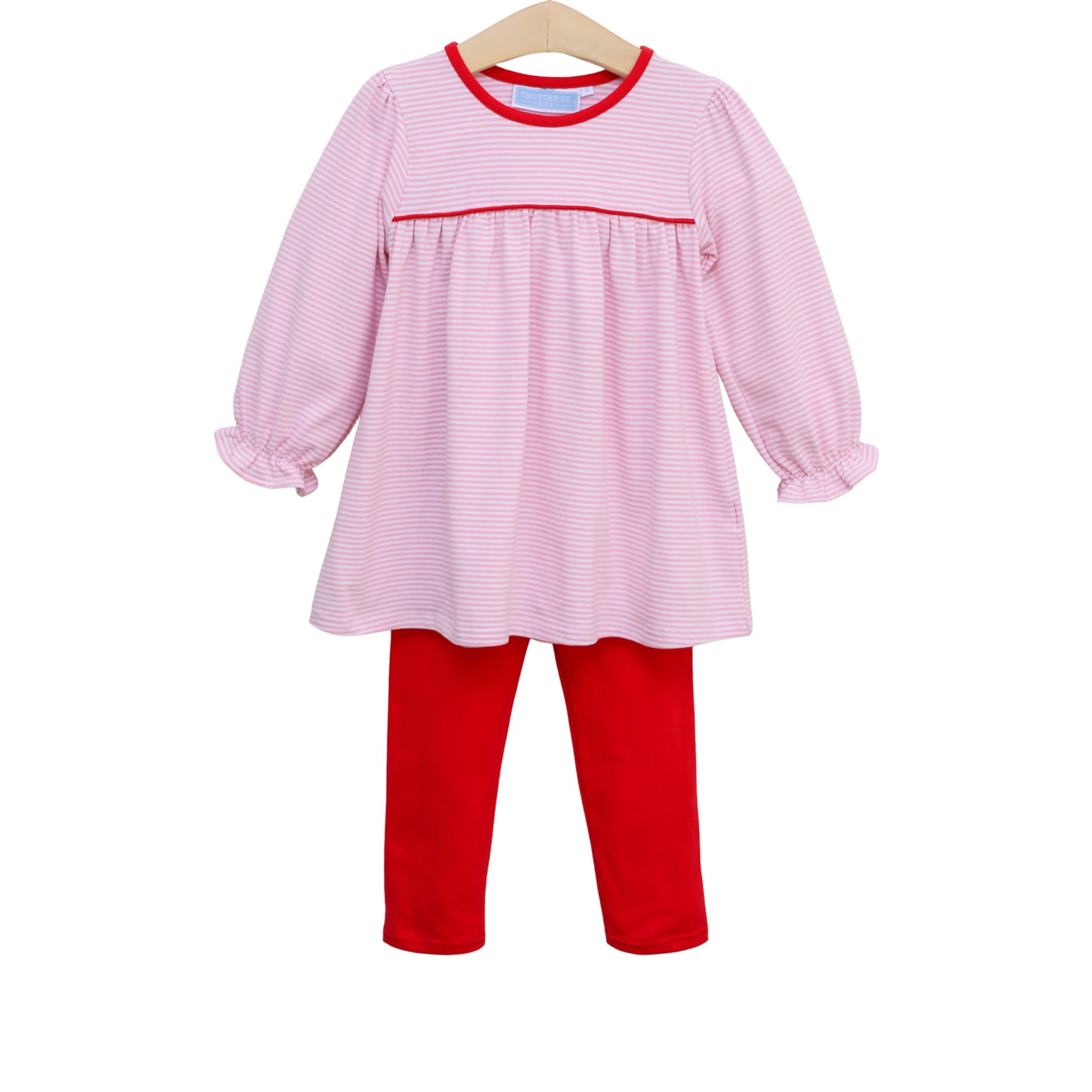 Ellie Pants Set - Light Pink Stripe/Red