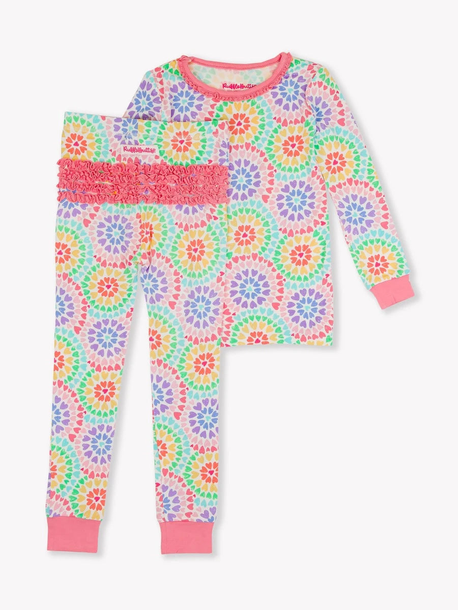 Toddler Girls Bamboo Ruffle Pajamas - Kaleidoscope Hearts